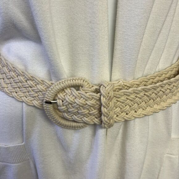 Michael Kors Cream Short Sleeve Cardigan Sweater Tunic with Beige Belt- Small - Picture 6 of 12